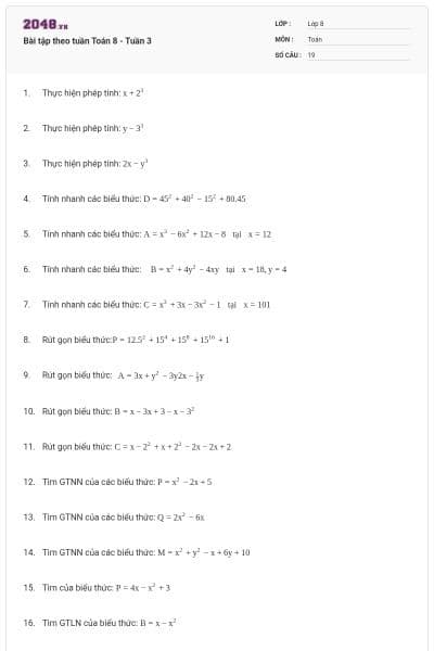 Bài tập theo tuần Toán 8 - Tuần 3