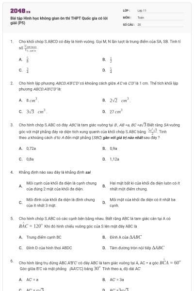 Bài tập Hình học không gian ôn thi THPT Quốc gia có lời giải (P5)