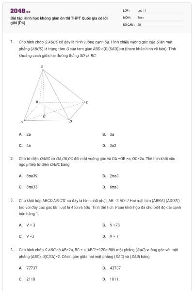 Bài tập Hình học không gian ôn thi THPT Quốc gia có lời giải (P4)