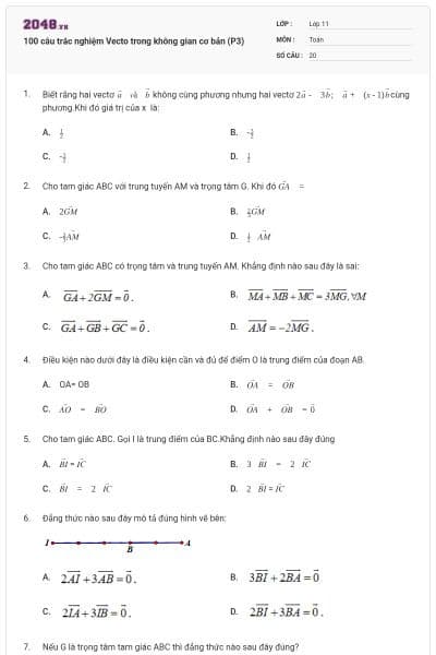 100 câu trắc nghiệm Vecto trong không gian cơ bản (P3)