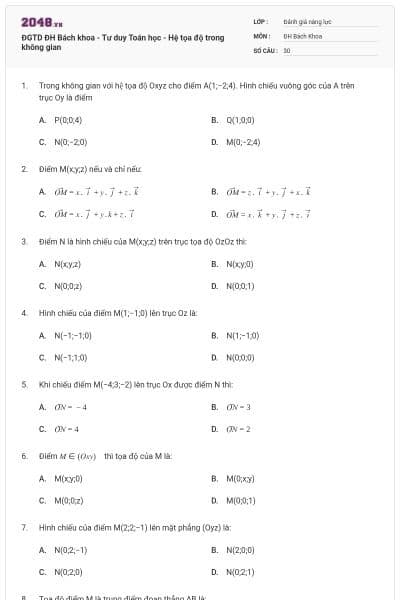 ĐGTD ĐH Bách khoa - Tư duy Toán học - Hệ tọa độ trong không gian