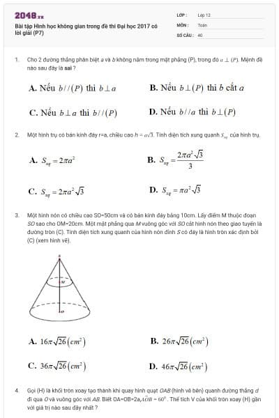 Bài tập Hình học không gian trong đề thi Đại học 2017 có lời giải (P7)