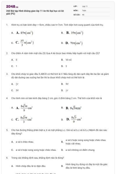 260 Bài tập Hình không gian lớp 11 ôn thi Đại học có lời giải (P2)