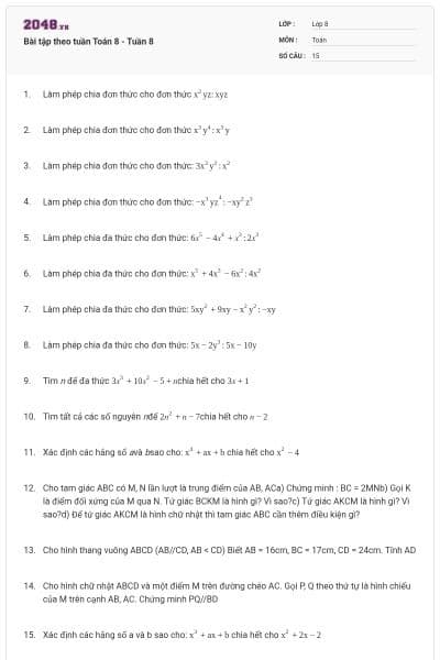 Bài tập theo tuần Toán 8 - Tuần 8