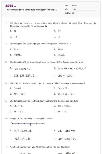 100 câu trắc nghiệm Vecto trong không gian cơ bản (P3)