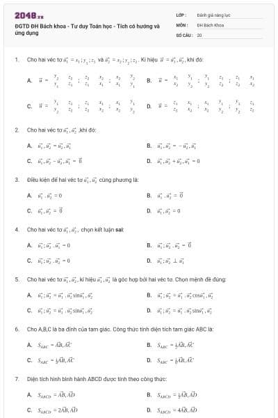 ĐGTD ĐH Bách khoa - Tư duy Toán học - Tích có hướng và ứng dụng