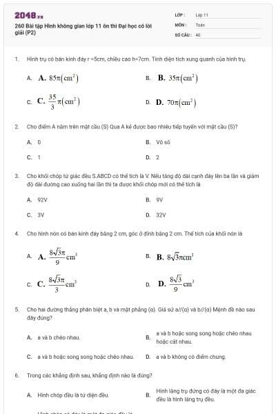 260 Bài tập Hình không gian lớp 11 ôn thi Đại học có lời giải (P2)