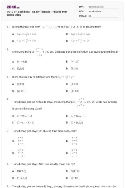 ĐGTD ĐH Bách khoa - Tư duy Toán học - Phương trình đường thẳng
