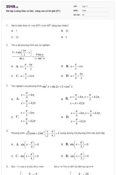 Bài tập Lượng Giác cơ bản , nâng cao có lời giải (P1)