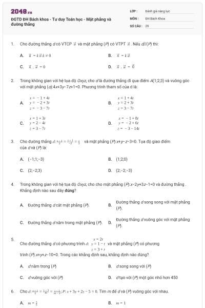 ĐGTD ĐH Bách khoa - Tư duy Toán học - Mặt phẳng và đường thẳng
