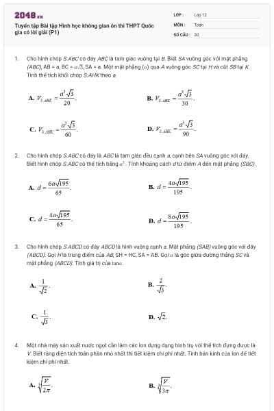 Tuyển tập Bài tập Hình học không gian ôn thi THPT Quốc gia có lời giải (P1)