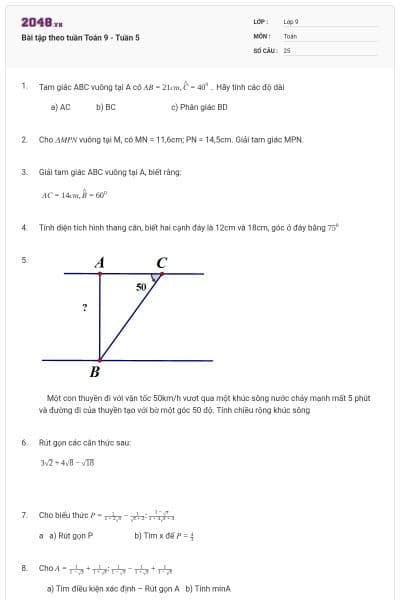 Bài tập theo tuần Toán 9 - Tuần 5
