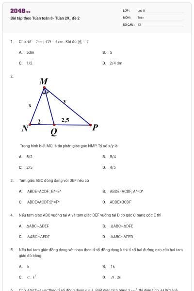 Bài tập theo Tuần toán 8- Tuần 29_ đề 2
