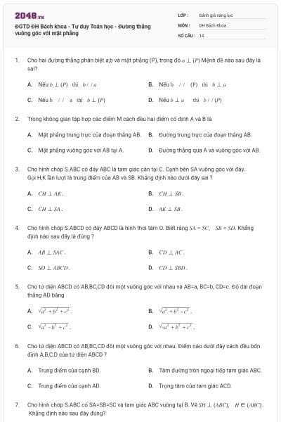 ĐGTD ĐH Bách khoa - Tư duy Toán học - Đường thẳng vuông góc với mặt phẳng