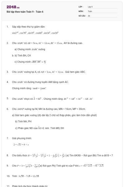 Bài tập theo tuần Toán 9 - Tuần 6