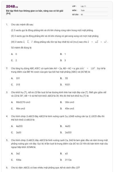 Bài tập Hình học không gian cơ bản, nâng cao có lời giải (P4)
