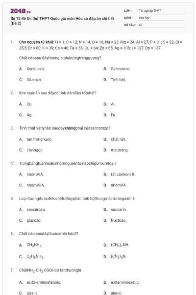 Bộ 15 đề thi thử THPT Quốc gia môn Hóa có đáp án chi tiết (Đề 2)