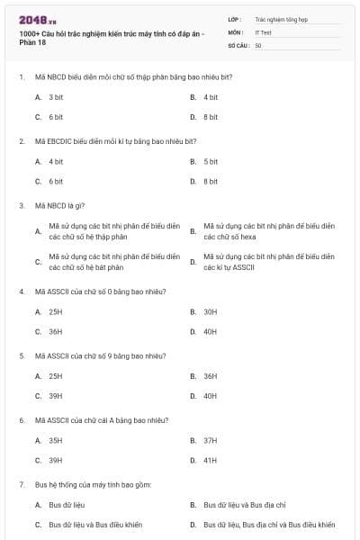1000+ Câu hỏi trắc nghiệm kiến trúc máy tính có đáp án - Phần 18