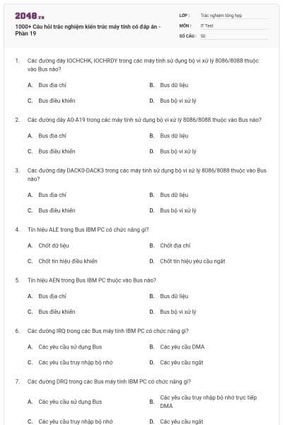 1000+ Câu hỏi trắc nghiệm kiến trúc máy tính có đáp án - Phần 19
