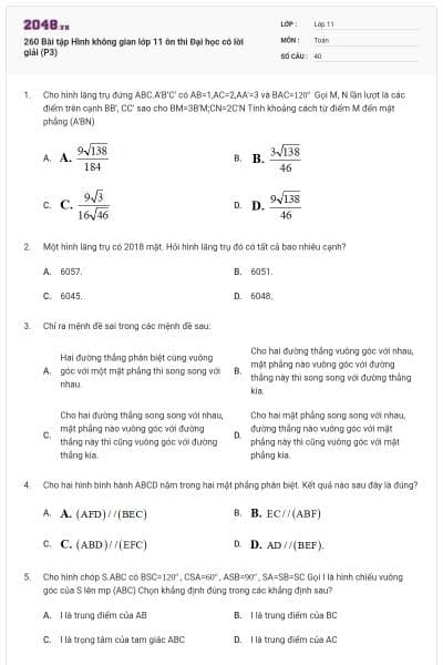 260 Bài tập Hình không gian lớp 11 ôn thi Đại học có lời giải (P3)