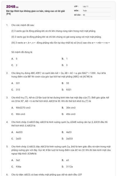 Bài tập Hình học không gian cơ bản, nâng cao có lời giải (P4)