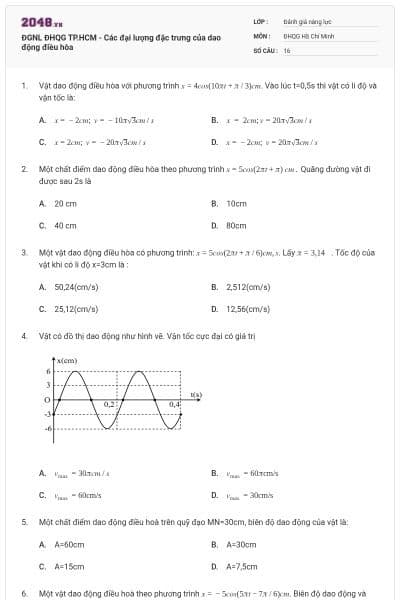 ĐGNL ĐHQG TP.HCM - Các đại lượng đặc trưng của dao động điều hòa