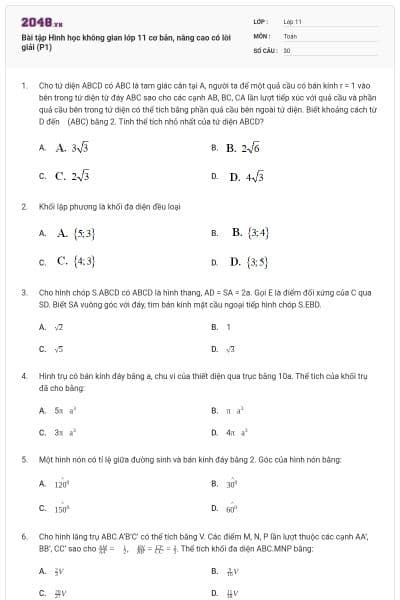 Bài tập Hình học không gian lớp 11 cơ bản, nâng cao có lời giải (P1)