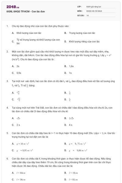 ĐGNL ĐHQG TP.HCM - Con lắc đơn