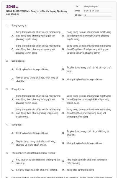 ĐGNL ĐHQG TP.HCM - Sóng cơ - Các đại lượng đặc trưng của sóng cơ