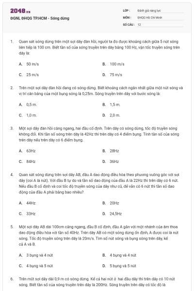 ĐGNL ĐHQG TP.HCM - Sóng dừng