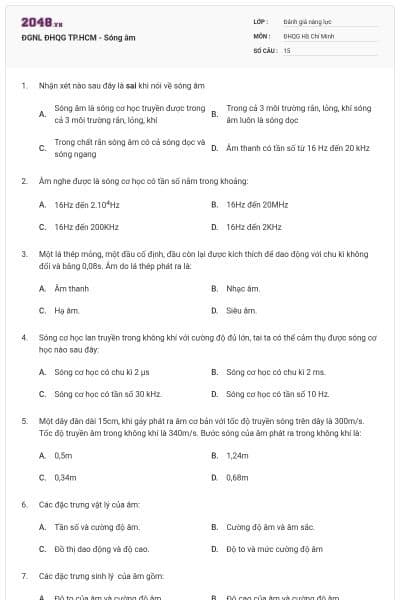 ĐGNL ĐHQG TP.HCM - Sóng âm