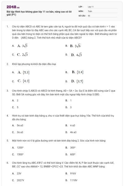 Bài tập Hình học không gian lớp 11 cơ bản, nâng cao có lời giải (P1)