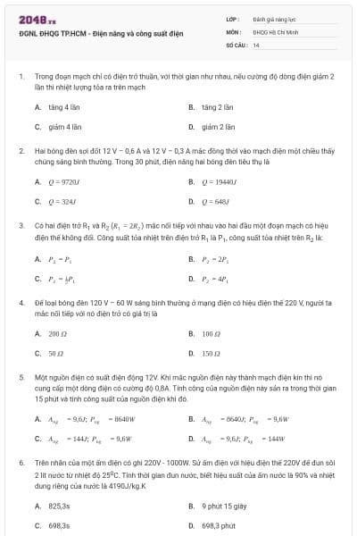 ĐGNL ĐHQG TP.HCM - Điện năng và công suất điện