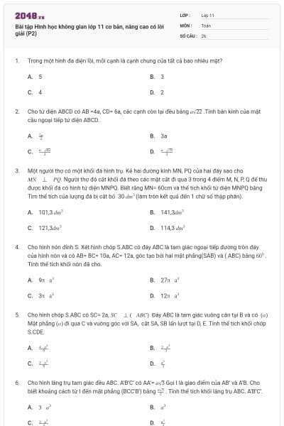Bài tập Hình học không gian lớp 11 cơ bản, nâng cao có lời giải (P2)