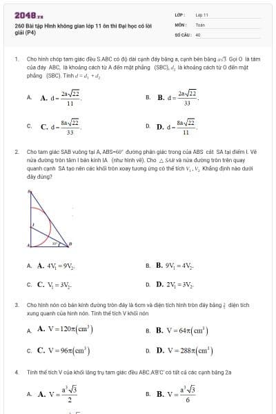 260 Bài tập Hình không gian lớp 11 ôn thi Đại học có lời giải (P4)