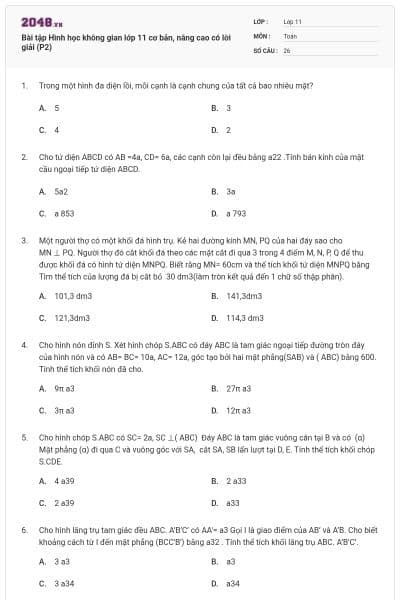 Bài tập Hình học không gian lớp 11 cơ bản, nâng cao có lời giải (P2)
