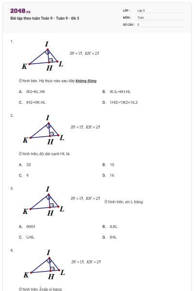 Bài tập theo tuần Toán 9 - Tuần 9 - Đề 3