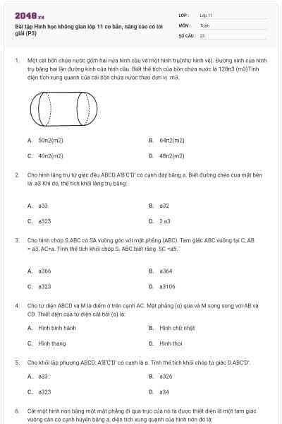 Bài tập Hình học không gian lớp 11 cơ bản, nâng cao có lời giải (P3)