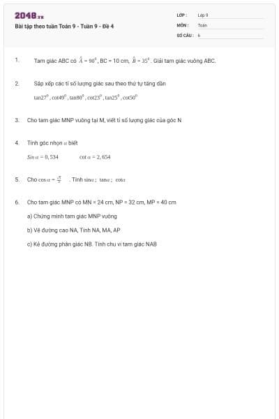 Bài tập theo tuần Toán 9 - Tuần 9 - Đề 4