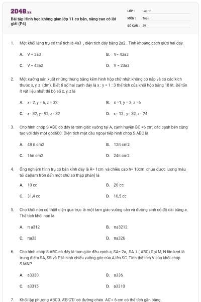 Bài tập Hình học không gian lớp 11 cơ bản, nâng cao có lời giải (P4)