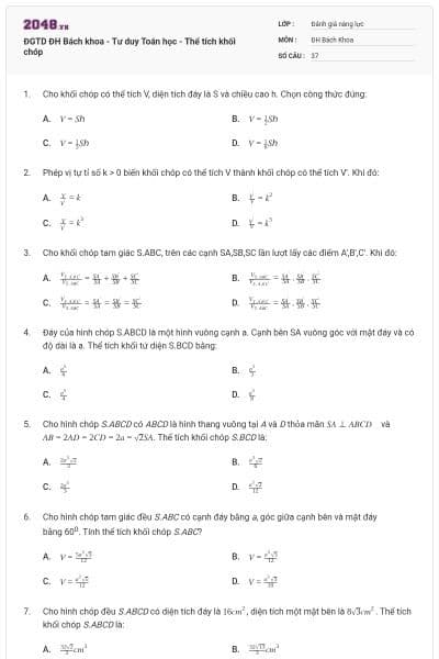 ĐGTD ĐH Bách khoa - Tư duy Toán học - Thể tích khối chóp