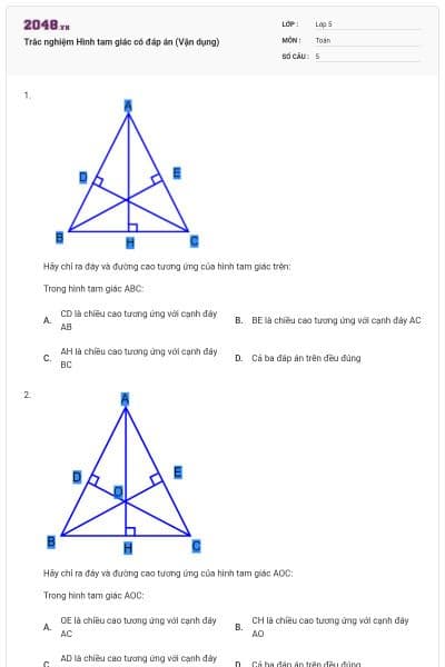 Trắc nghiệm Hình tam giác có đáp án (Vận dụng)