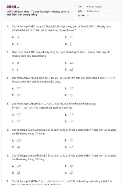 ĐGTD ĐH Bách khoa - Tư duy Toán học - Khoảng cách từ một điểm đến đường thẳng