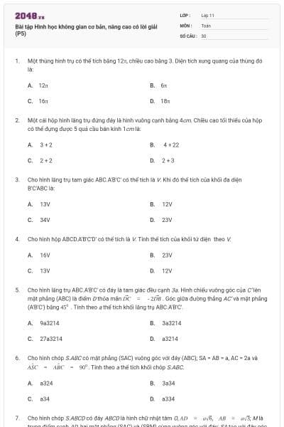 Bài tập Hình học không gian cơ bản, nâng cao có lời giải (P5)