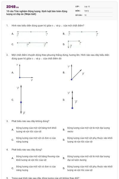 10 câu Trắc nghiệm Động lượng. Định luật bảo toàn động lượng có đáp án (Nhận biết)