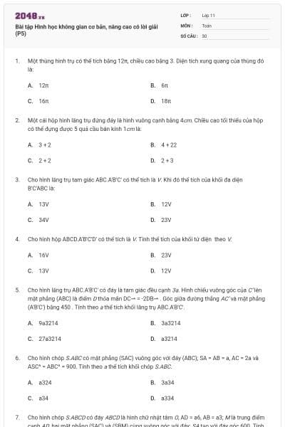 Bài tập Hình học không gian cơ bản, nâng cao có lời giải (P5)