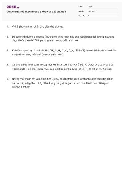 Đề kiểm tra học kì 2 chuyên đề Hóa 9 có đáp án_ đề 1