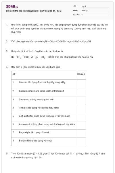 Đề kiểm tra học kì 2 chuyên đề Hóa 9 có đáp án_ đề 2