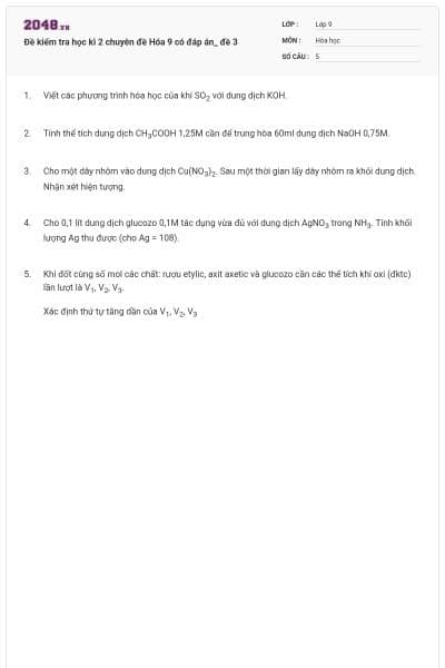 Đề kiểm tra học kì 2 chuyên đề Hóa 9 có đáp án_ đề 3