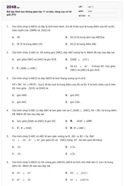 Bài tập Hình học không gian lớp 11 cơ bản, nâng cao có lời giải (P5)
